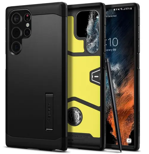 Protectie Spate Spigen Tough Armor pentru Samsung Galaxy S22 Ultra (Negru)