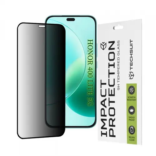 Folie de protectie Ecran Privacy Techsuit pentru Honor 400 Lite / X8c / X8b, Sticla securizata, Full Glue, 111D