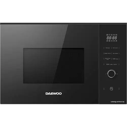Cuptor cu microunde incorporabil Daewoo, 25 litri, 850W, Grill 1200W, display LED, control digital, butoane touch, cavitate gri ceramic, 8 programe predefinite, Platou rotativ 315 mm (Negru)