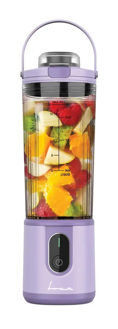 Blender portabil FRAM FBP-P74PP, Autonomie 10-15 minute, Lame Inox, Oprire automata, Lumina interna LED, 400 ml, 110 W (Mov)