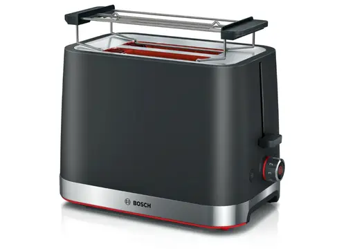 Prajitor de paine compact Bosch TAT4M223, 950 W, setari pt decongelare si incalzire, suport pt incalzire chifle, high lift, oprire automata, rumenire uniforma, fara BPA pt elemente plastic (Negru)