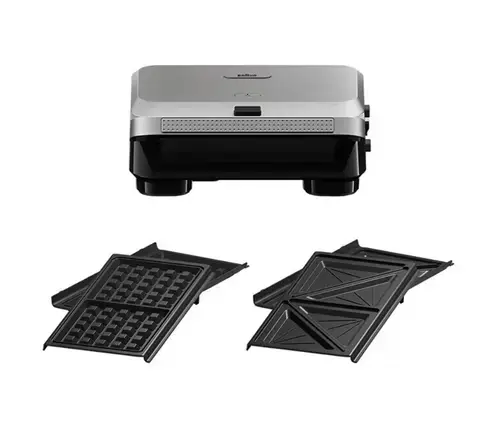 Sandwich-maker BRAUN SM5005, 800W, 2 seturi placi detasabile, invelis antiaderent premium (Argintiu/Negru)