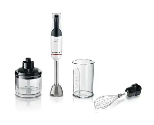 Mixer vertical Bosch ErgoMaster MSM4W221, 600 W, minitocator,vas gradat, cutit QuattroBlade System cu 4 laturi, tel (Negru/Argintiu)