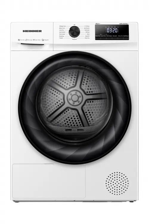 Uscator de rufe cu pompa de caldura Heinner HHPD-H90FRA++, 9 kg, 15 programe, Clasa D, Display LED, Lumina cuva, Suport incaltaminte (Alb)