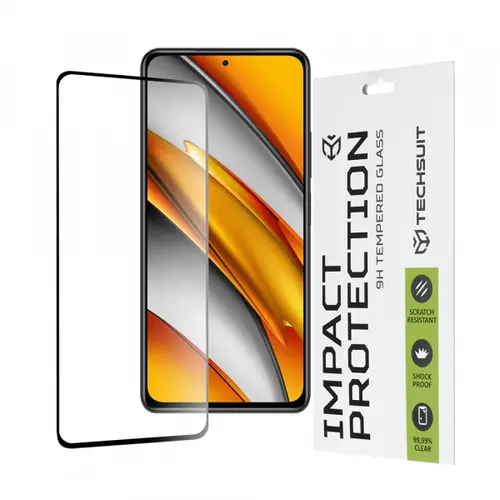 Folie de protectie Ecran Techsuit pentru Xiaomi Poco F3 / Mi 11i, Sticla securizata, Full Glue, 111D (Transparent/Negru)