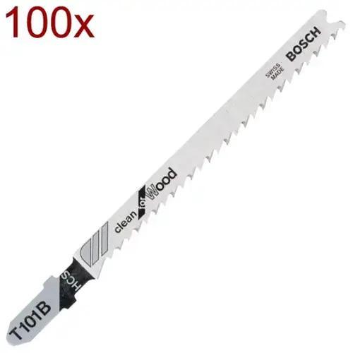 Panza fierastrau pendular Bosch T101B, tija cu un prag de prindere (T), 100 mm, lemn, taiere dreapta, fina, 100 bucati