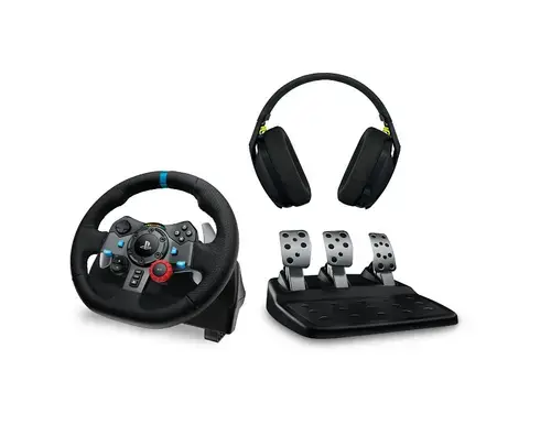 Volan cu pedale si casti Logitech G29 Driving Force Racing (PC, PS3, PS4, PS5) + Logitech G435 (Negru)