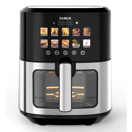 Friteuza cu aer cald Samus AF6.5H-S1701DW, 6.5 l, 1700 W, Timer 0-60 minute, 10 programe (Negru/Inox)