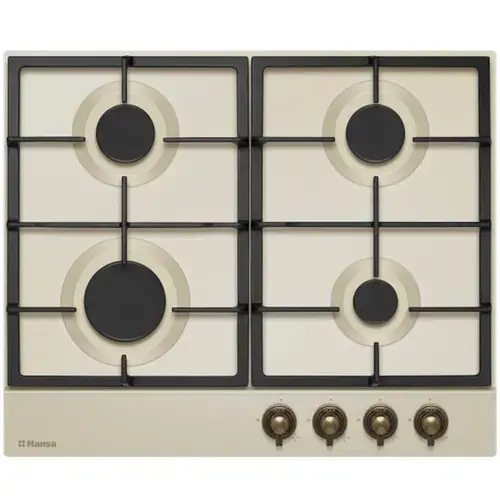 Plita pe gaz Hansa BHGY630390, 4 arzatoare, supapa de siguranta,  Aprindere electrica, design retro, 59 cm (Bej)