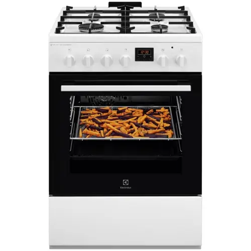 Aragaz Electrolux LKK660220W, Mixt, 4 arzatoare, Siguranta plita, Aprindere integrata, Cuptor electric, Plus Steam, AirFry, Timer, Grill electric, Clasa A, 60 cm (Alb)