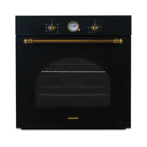 Cuptor incorporabil electric NobelTek NBIO-9750RANT, 8 functii, 2 butoane, timer mecanic, 60L, sticla dubla, design rustic, Clasa A (Antracit)