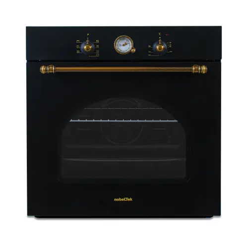 Cuptor incorporabil electric NobelTek NBIO-9750RANT, 8 functii, 2 butoane, timer mecanic, 60L, sticla dubla, design rustic, Clasa A (Antracit)
