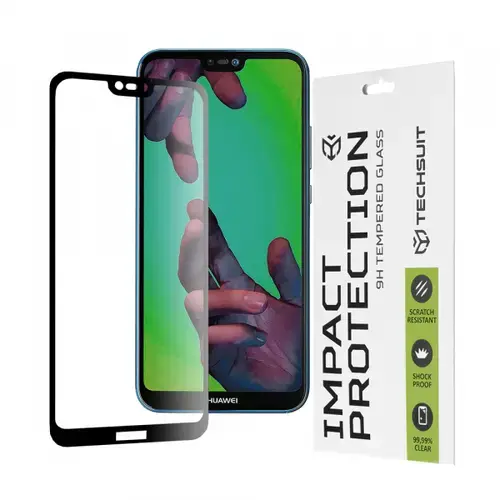 Folie de protectie Ecran Techsuit pentru Huawei P20 Lite, Sticla Securizata, Full Glue, 111D (Transparent/Negru)