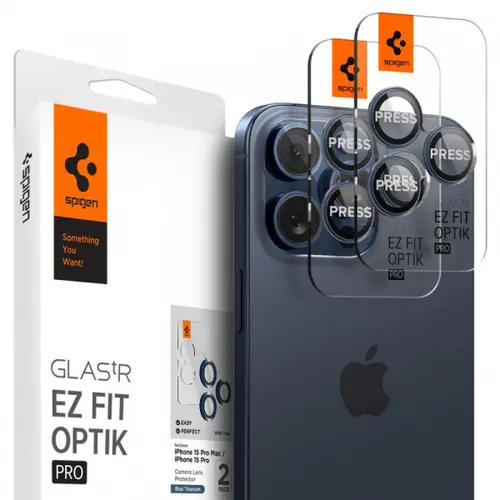 Folie de protectie Camera Spate Spigen GlastR EZ FIT Optik Pro pentru Apple iPhone 16 Pro Max / 16 Pro, Sticla Securizata, Set 2 bucati (Albastru)