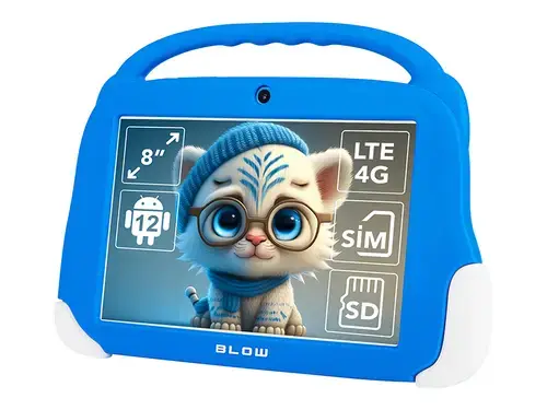Tableta Blow KidsTAB8, Procesor UNISOC T606 Octa-Core, 4GB RAM, 64GB Flash, 5MP+8MP, Wi-Fi, Bluetooth, 4G, Android 12 (Albastru)