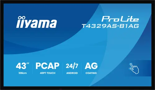 Tabla interactiva IIYAMA 43inch T4329AS-B1AG, Ultra HD (3840x2160), 20 Touchpoints, Wi-Fi, Android, 4GB RAM, 32GB Flash, 6.5ms