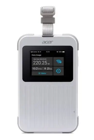 Router Portabil Wireless Acer Connect M6E 5G, IP68, MIL-STD-810H, Mobile Wi-Fi 6E, 5G NR & LTE Dual Connectivity, 2x2 MIMO, LCD Touchscreen, Baterie 8000mAh, USB-C 3.0 (Alb)