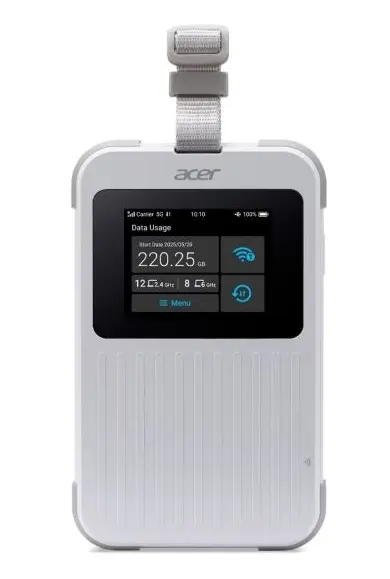 Router Portabil Wireless Acer Connect M6E 5G, IP68, MIL-STD-810H, Mobile Wi-Fi 6E, 5G NR & LTE Dual Connectivity, 2x2 MIMO, LCD Touchscreen, Baterie 8000mAh, USB-C 3.0 (Alb)