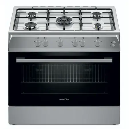 Aragaz Nobeltek NLT 6903IX/G1, 60x90cm, plta gaz cu 5 ochiuri(arzator mare triplu), cuptor gaz(102l), aprindere electrica, grill, iluminare cuptor, echipat cu diuze GN, diuze GPL de schimb, plita si front inox, laterale silver (Inox)