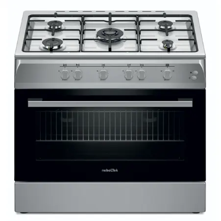 Aragaz Nobeltek NLT 6903IX/G1, 60x90cm, plta gaz cu 5 ochiuri(arzator mare triplu), cuptor gaz(102l), aprindere electrica, grill, iluminare cuptor, echipat cu diuze GN, diuze GPL de schimb, plita si front inox, laterale silver (Inox)