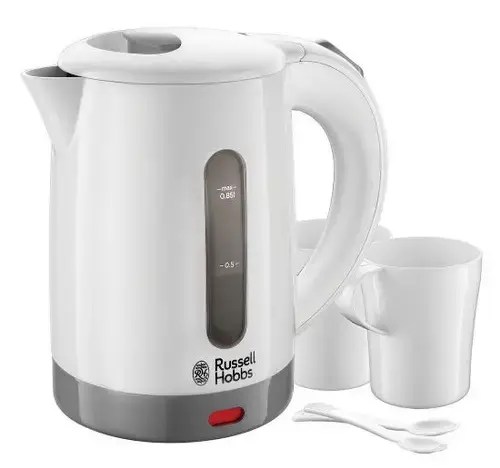 Fierbator apa Russell Hobbs Travel 23840-70, 1000 W, 0.85 l, 2 cesti, 2 lingurite (Alb/Gri)