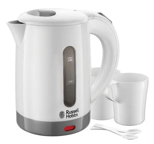 Fierbator apa Russell Hobbs Travel 23840-70, 1000 W, 0.85 l, 2 cesti, 2 lingurite (Alb/Gri)