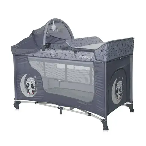 Patut Pliabil Lorelli Moonlight Plus Cool Grey Pandas, 2 Nivele, greutate maxima suportata15 Kg (Gri)