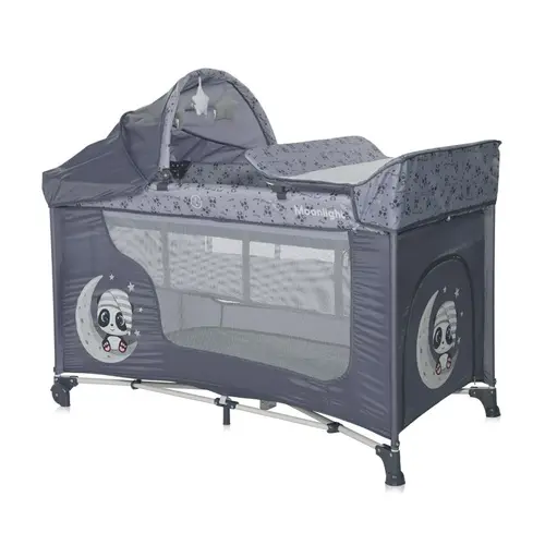Patut Pliabil Lorelli Moonlight Plus Cool Grey Pandas, 2 Nivele, greutate maxima suportata15 Kg (Gri)