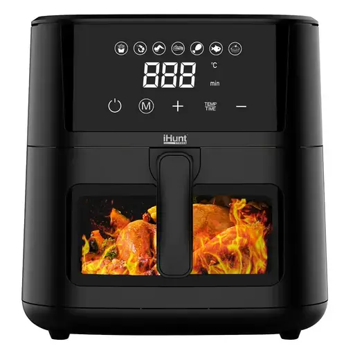 Friteuza cu aer cald iHunt BRO Air Fryer Ultra 4.2 l, 1200 W, 4.2 l, Timer, Termostat, Geam vizualizare (Negru)