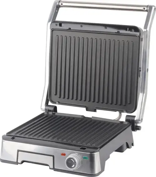 Gratar electric iHuntBRO Dual Grill XXL, 2200 W, Placi detasabile 29x23 cm, Inox, Deschidere 90-180 grade (Gri)