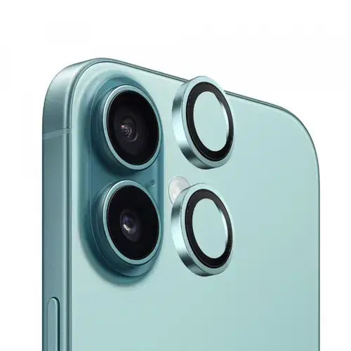 Folie de protectie Camera Spate Blueo Metal Frame pentru Apple iPhone 16 Plus / 16, Sticla Securizata (Transparent/Verde)