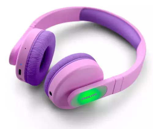 Casti Stereo Wireless Philips TAK4206PK/00, pentru copii, On-Ear, Bluetooth, redare 28 de h, incarcare rapida, microfon (Roz)