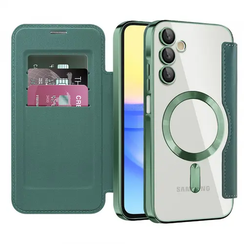 Husa MagSafe pentru Samsung Galaxy A15 5G A156 / A15 A155, Techsuit SmartMag Book (Verde)