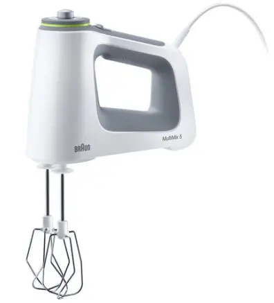 Mixer de mana Braun HM5100WH, 750W, 9 Viteze, Turbo (Alb)