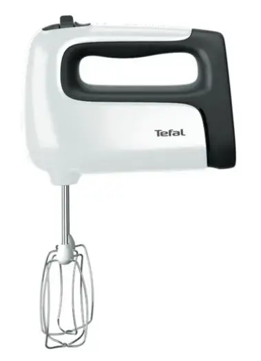 Mixer de mana TEFAL Prep'Mix HT462138, 500 W, 5 viteze, Functie Turbo, 2 Accesorii pentru aluat, 2 Teluri (Alb/Negru)