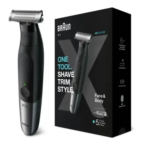 Aparat hibrid de barbierit si tuns barba Braun Series X XT5100, Wet&Dry, 4 piepteni, 1 cap pentru ingrijire corporala (Negru)