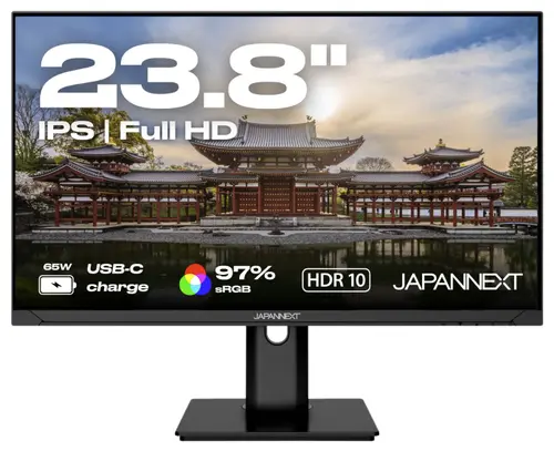 Monitor IPS LED JAPANNEXT 23.8inch JN-IPS238FHDR-C65W-HSP, Full HD (1920 x 1080), HDMI, DisplayPort, Pivot, Boxe (Negru)