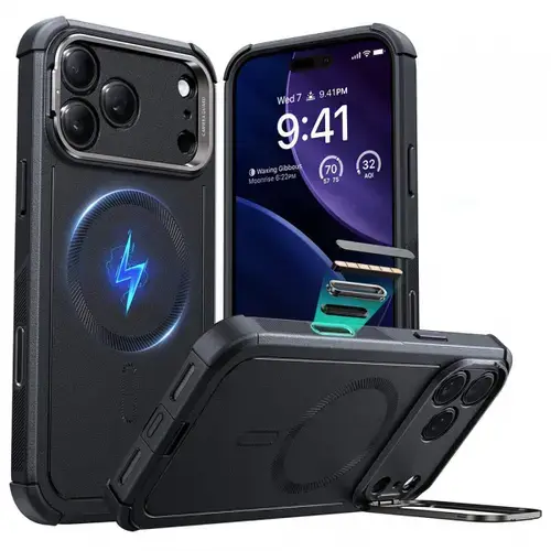 Husa MagSafe pentru Apple iPhone 17 Pro Max, ESR, Cyber Armor Kickstand (Negru)