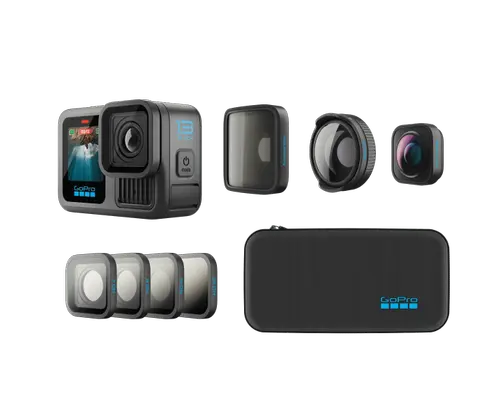 Camera video de actiune GoPro HERO13 Black Bundle HB-Series Lens Collection, 27MP, 5.3K, Ecran tactil 2.27inch, Stabilizare HyperSmooth 6.0, TimeWarp 3.0, Wi-Fi, Bluetooth, Control vocal, ND4, ND8, ND16 + ND32 (Negru)
