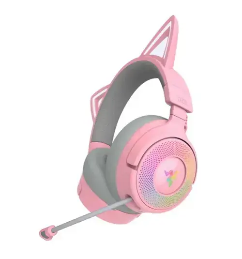 Casti Gaming Wireless Razer Kraken Kitty V3 Pro, 2.4G/Bluetooth/USB, Over-Ear, Chroma RGB, Microfon HyperClear Super Wideband (Roz)