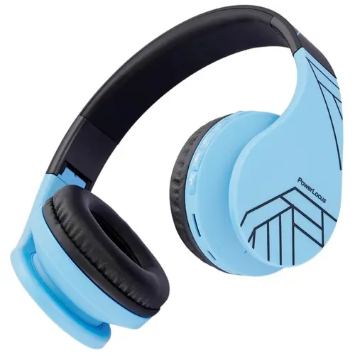 Casti Wireless Over-Ear Pentru Copii, PowerLocus P1, Protectie auz 85db, Microfon, Wireless, Bluetooth 5.3, Compatibilitate universala pentru iPhone, Android, Laptop, PC (Negru/Albastru)