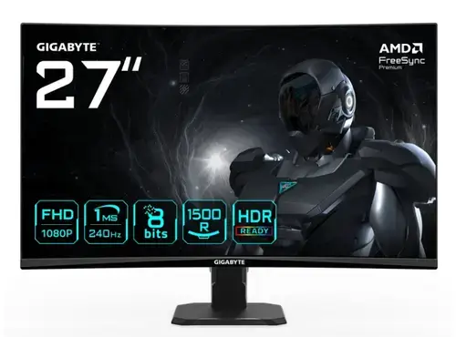 Monitor Gaming VA LED GIGABYTE 27inch GS27FC2 EK, Full HD (1920 x 1080), HDMI, DisplayPort, Ecran curbat, 240 Hz, 1 ms (Negru)