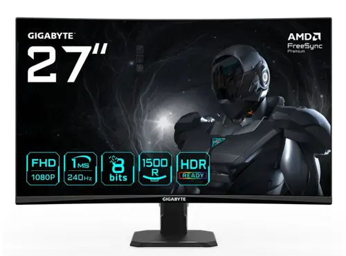 Monitor Gaming VA LED GIGABYTE 27inch GS27FC2 EK, Full HD (1920 x 1080), HDMI, DisplayPort, Ecran curbat, 240 Hz, 1 ms (Negru)