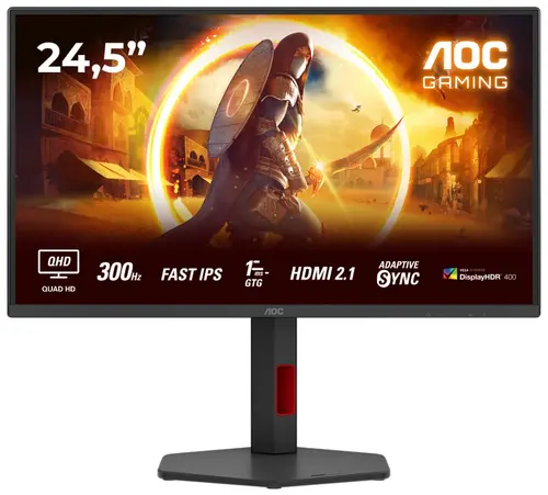 Monitor Gaming Fast IPS LED AOC 24.5inch Q25G4SR, QHD (2560 x 1440), HDMI, DisplayPort, Boxe, Pivot, 300 Hz, 0.3 ms (Negru)