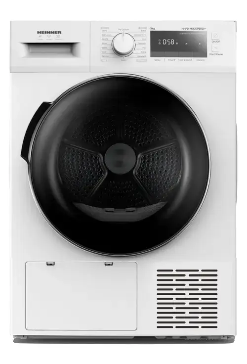 Uscator de rufe HEINNER HHPD-M9G5PBKD++, Pompa de caldura, 9 kg, Clasa D, 16 programe, Display LED, Lumina cuva (Alb)