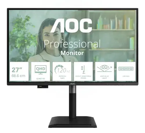 Monitor IPS LED AOC 27inch Q27P4U, QHD (2560 x 1440), HDMI, DisplayPort, Pivot, Boxe, 120 Hz, 4 ms (Negru)