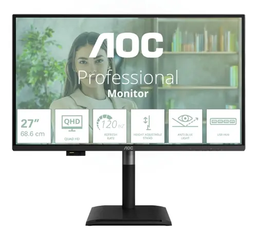 Monitor IPS LED AOC 27inch Q27P4U, QHD (2560 x 1440), HDMI, DisplayPort, Pivot, Boxe, 120 Hz, 4 ms (Negru)