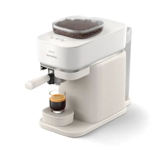 Espressor semi-automat Philips Baristina BAR300/00, 1550 W, Rezervor apa 1.2 l, Rasnita incorporata, Recipient boabe 170 gr, Portafiltru alb (Alb)
