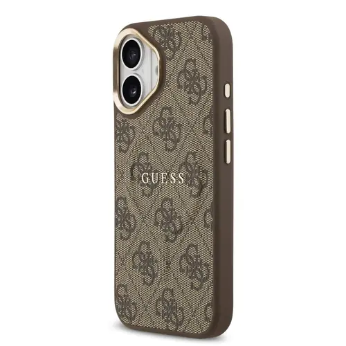 Husa Protectie Spate Guess PU Leather 4G Gold Frame MagSafe pentru Apple iPhone 17 (Maro)