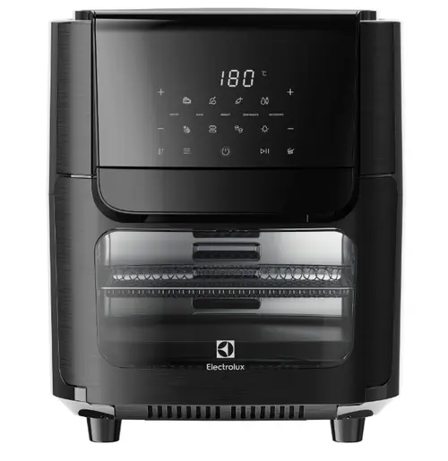 Friteuza cu aer cald Electrolux Seria 800 EAF12B, 1800W, 12 l, 5 moduri de gatit, 7 programe, Display digital, Rotisor, Tava coacere, Rafturi cu sita (Crom/Negru)
